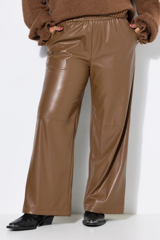 Faux Leather Wide Leg Elastic Waist Pants