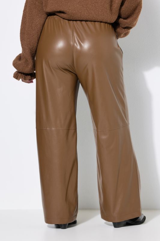 Faux Leather Wide Leg Elastic Waist Pants