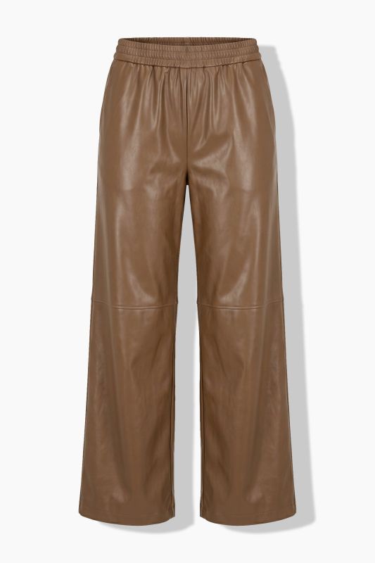 Faux Leather Wide Leg Elastic Waist Pants