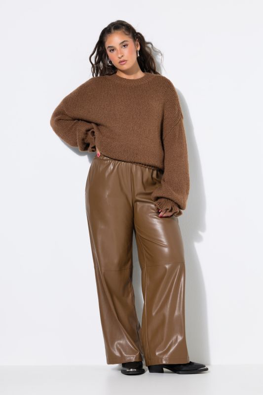 Faux Leather Wide Leg Elastic Waist Pants