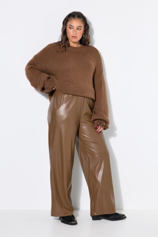 Faux Leather Wide Leg Elastic Waist Pants