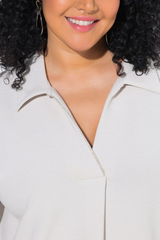 Rhinestone Trim V-Neck Tee