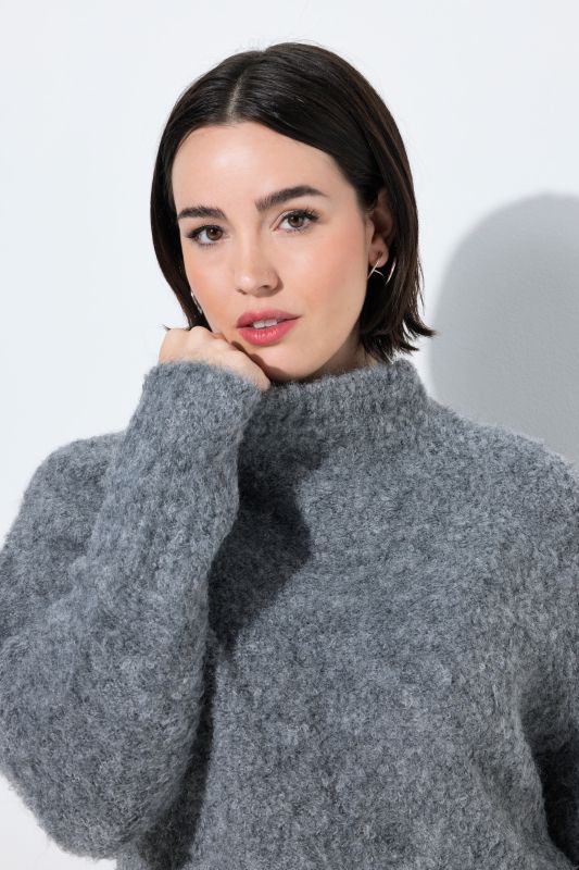 Boucle Knit Long Sleeve Turtleneck Sweater