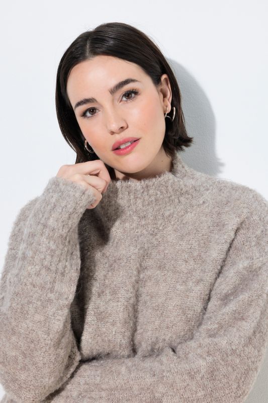 Boucle Knit Long Sleeve Turtleneck Sweater