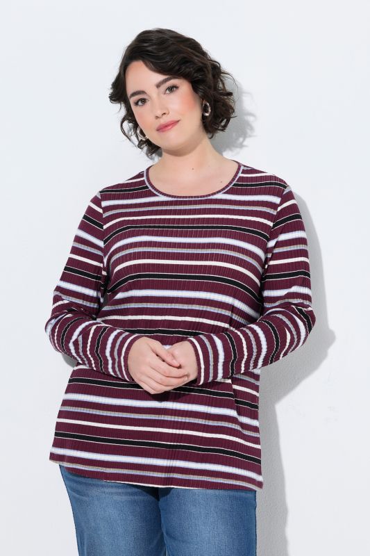 Striped Long Sleeve Ribbed Jersey Tee