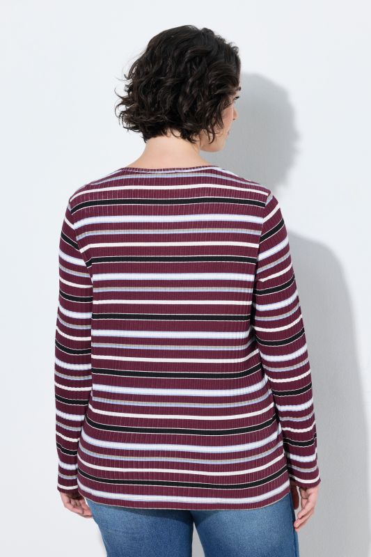 Striped Long Sleeve Ribbed Jersey Tee