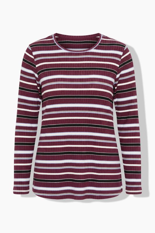 Striped Long Sleeve Ribbed Jersey Tee