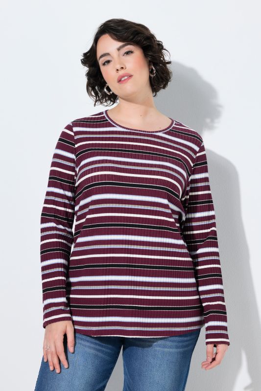 Striped Long Sleeve Ribbed Jersey Tee