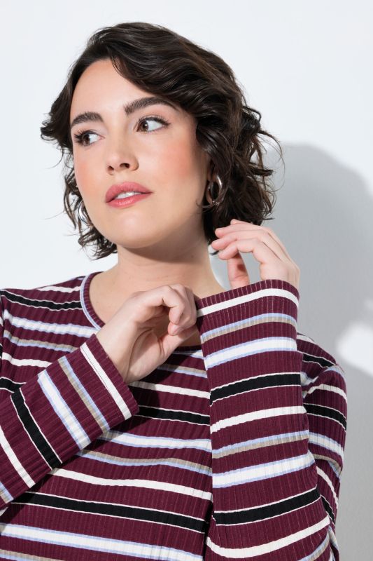 Striped Long Sleeve Ribbed Jersey Tee