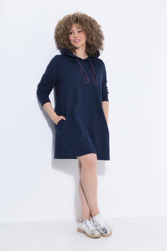 Velvet Drawstring Hooded Sweatshirt Dress
