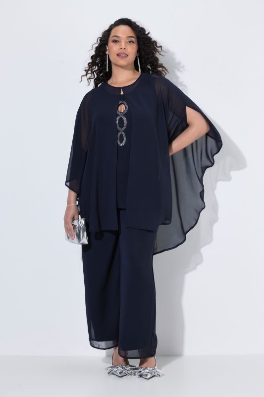 Layered Chiffon Rhinestoned Cape Blouse