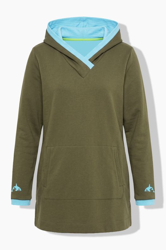 Long V-Neck Hooded Sweatshirt