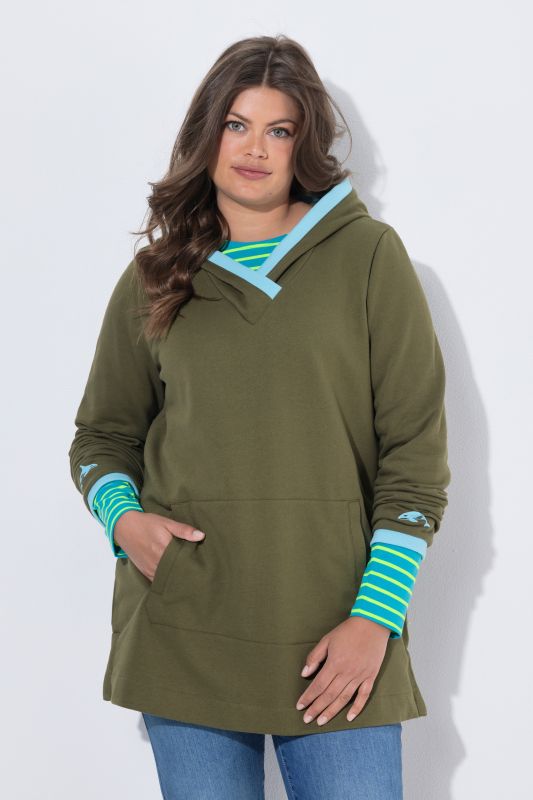 Long V-Neck Hooded Sweatshirt