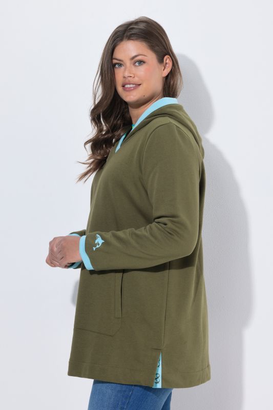 Long V-Neck Hooded Sweatshirt