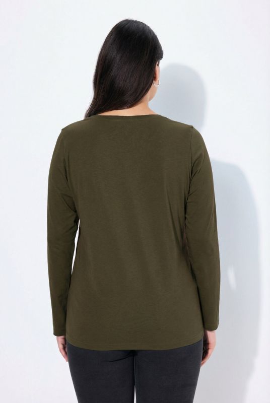 V-Neck Long Sleeves Slim Fit Cotton Knit Tee