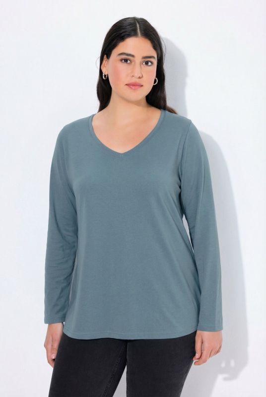 V-Neck Long Sleeves Slim Fit Cotton Knit Tee