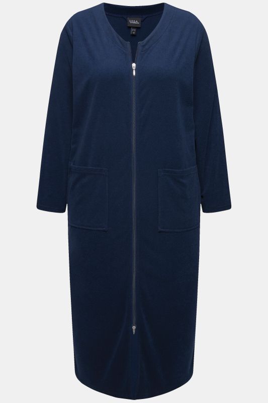 Long Zip Front Cotton Blend Terry Bathrobe