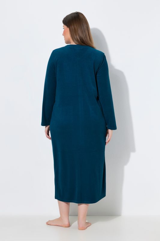 Long Zip Front Cotton Blend Terry Bathrobe