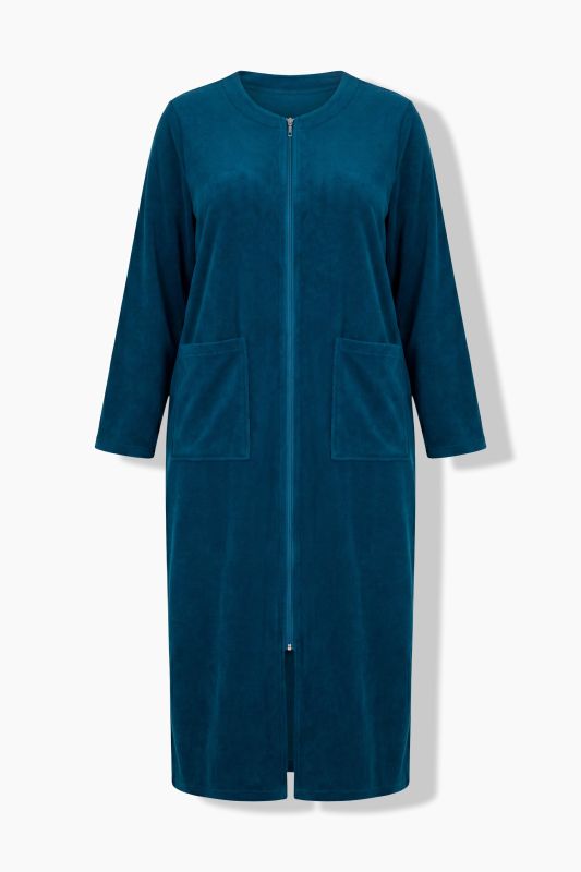 Long Zip Front Cotton Blend Terry Bathrobe