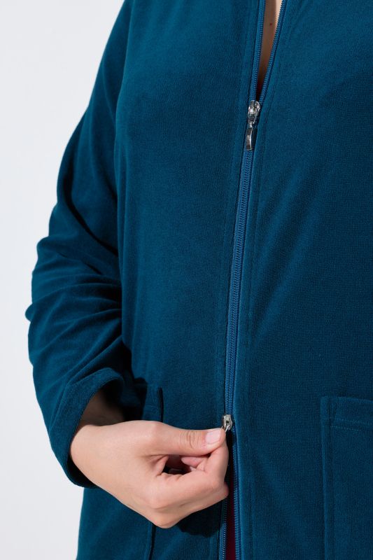 Long Zip Front Cotton Blend Terry Bathrobe