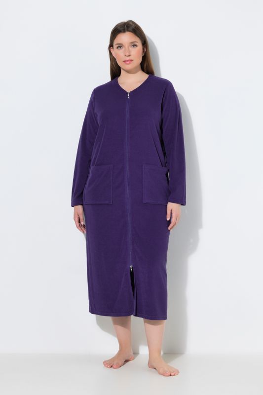 Long Zip Front Cotton Blend Terry Bathrobe