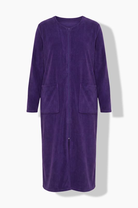 Long Zip Front Cotton Blend Terry Bathrobe