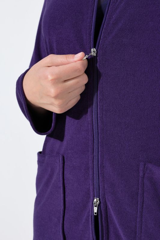 Long Zip Front Cotton Blend Terry Bathrobe
