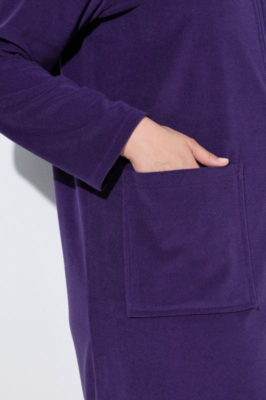 Long Zip Front Cotton Blend Terry Bathrobe