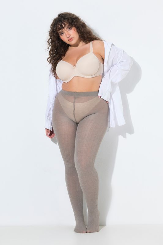 Textured Stretch Cotton Blend Knit Tights