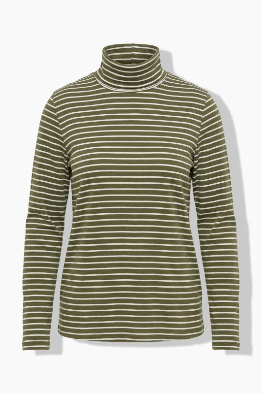 Eco Cotton Stripe Rib Knit Slim Fit Turtleneck