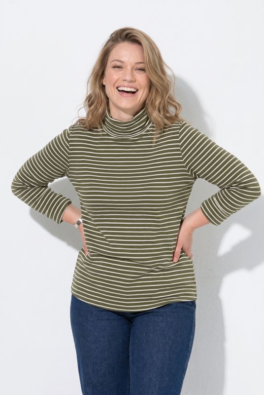 Eco Cotton Stripe Rib Knit Slim Fit Turtleneck