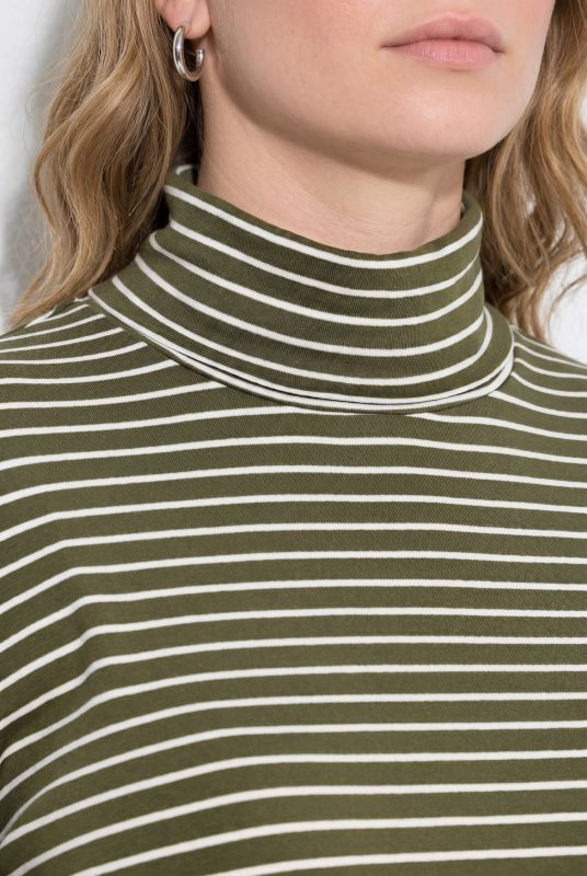 Eco Cotton Stripe Rib Knit Slim Fit Turtleneck
