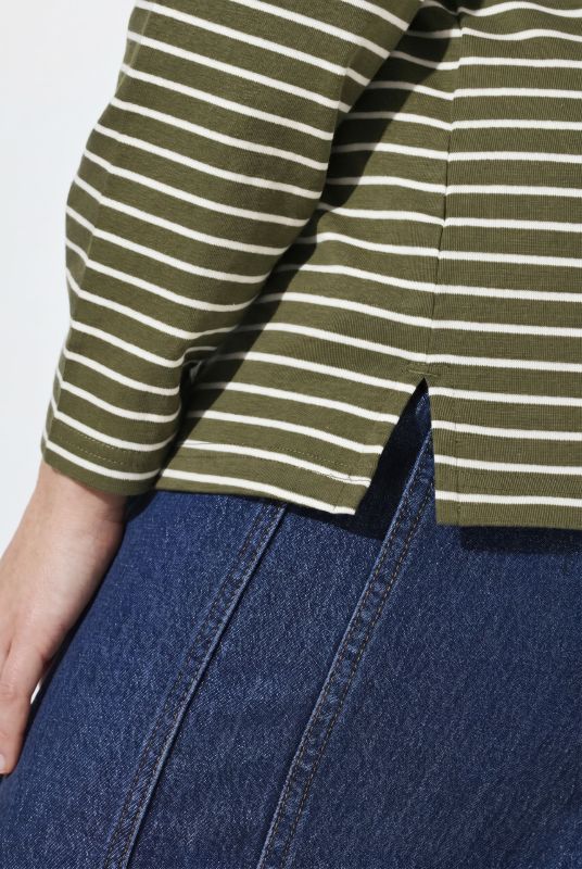 Eco Cotton Stripe Rib Knit Slim Fit Turtleneck