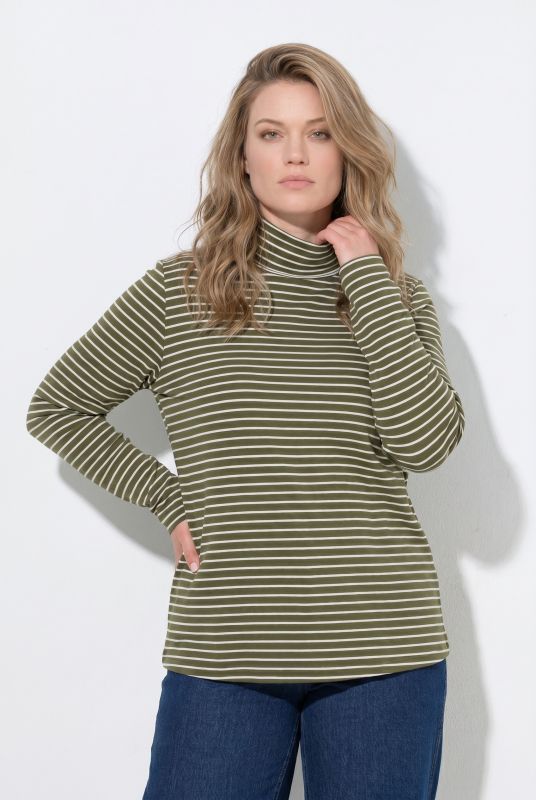 Eco Cotton Stripe Rib Knit Slim Fit Turtleneck