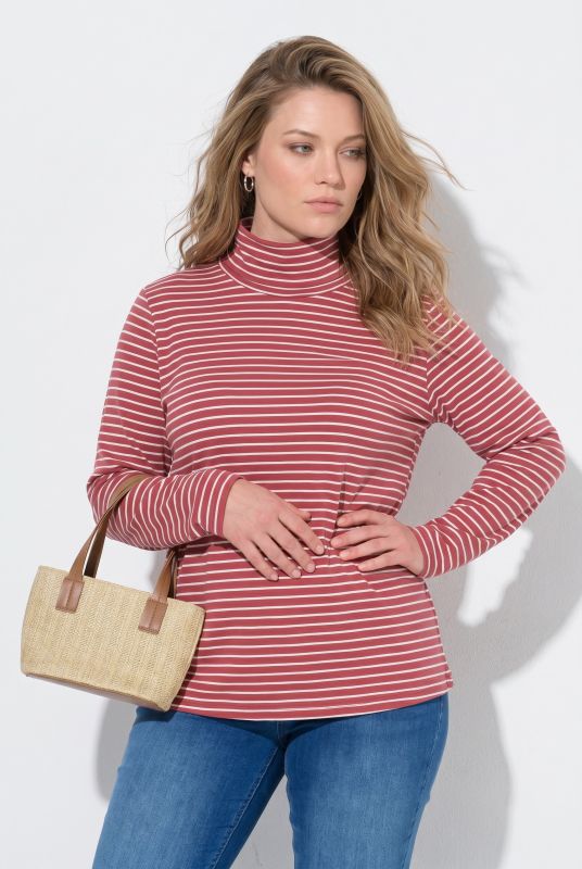 Eco Cotton Stripe Rib Knit Slim Fit Turtleneck