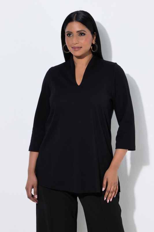 Pima Cotton Goblet Collar 3/4 Sleeve Tee