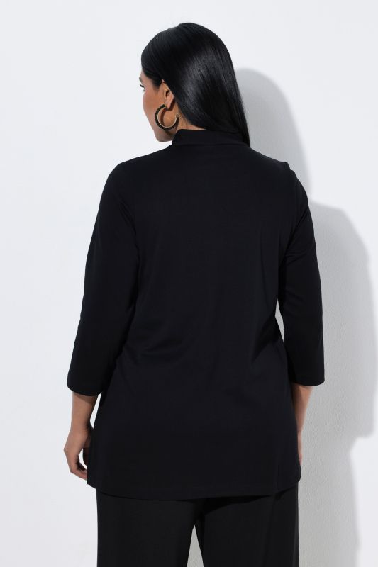 Pima Cotton Goblet Collar 3/4 Sleeve Tee