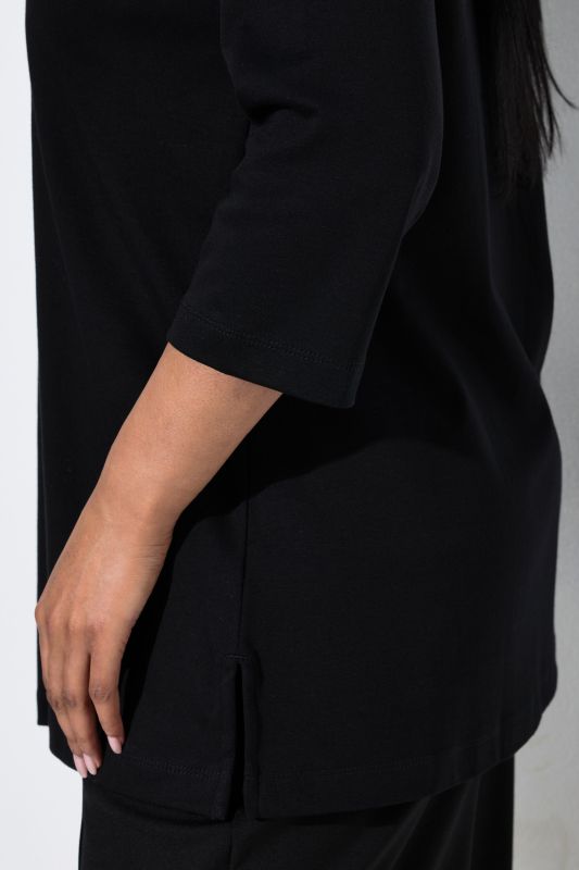 Pima Cotton Goblet Collar 3/4 Sleeve Tee
