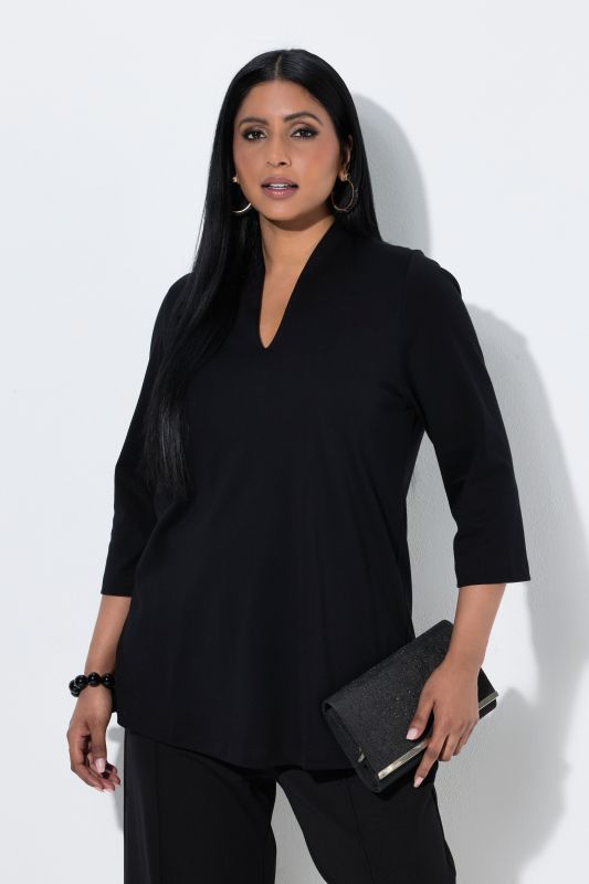 Pima Cotton Goblet Collar 3/4 Sleeve Tee