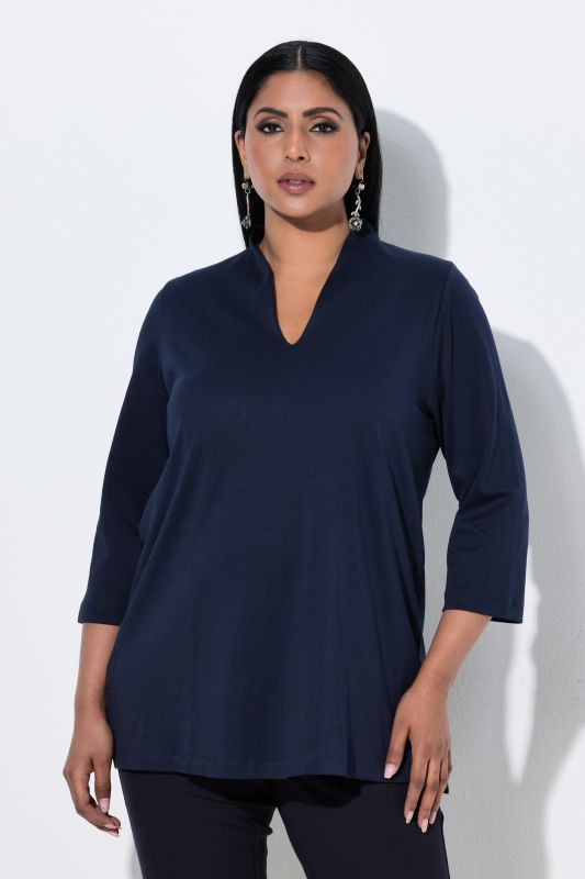 Pima Cotton Goblet Collar 3/4 Sleeve Tee
