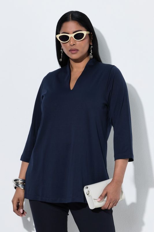 Pima Cotton Goblet Collar 3/4 Sleeve Tee