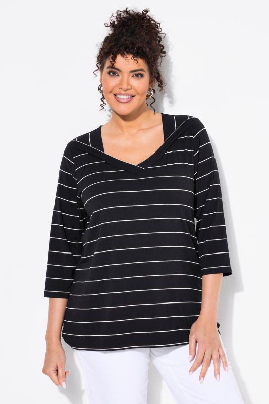 Striped V-Neck 3/4 Sleeve Tee