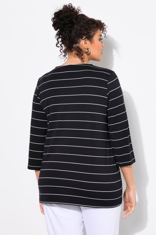 Striped V-Neck 3/4 Sleeve Tee