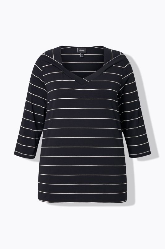 Striped V-Neck 3/4 Sleeve Tee