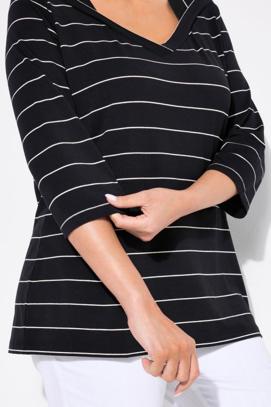 Striped V-Neck 3/4 Sleeve Tee