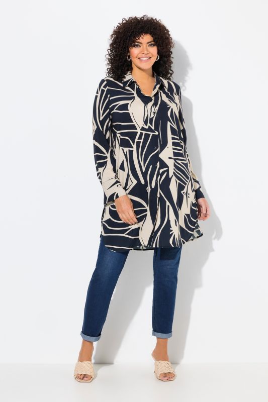 Abstract Print Long Sleeve Tunic Dress