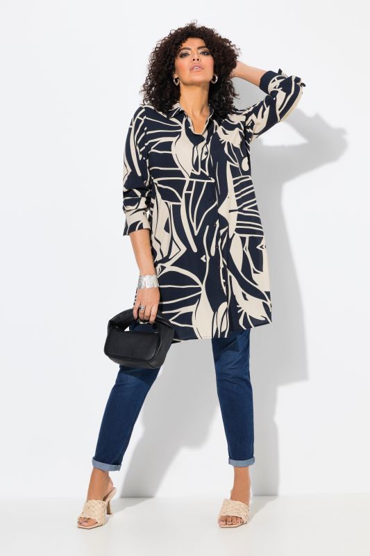 Abstract Print Long Sleeve Tunic Dress