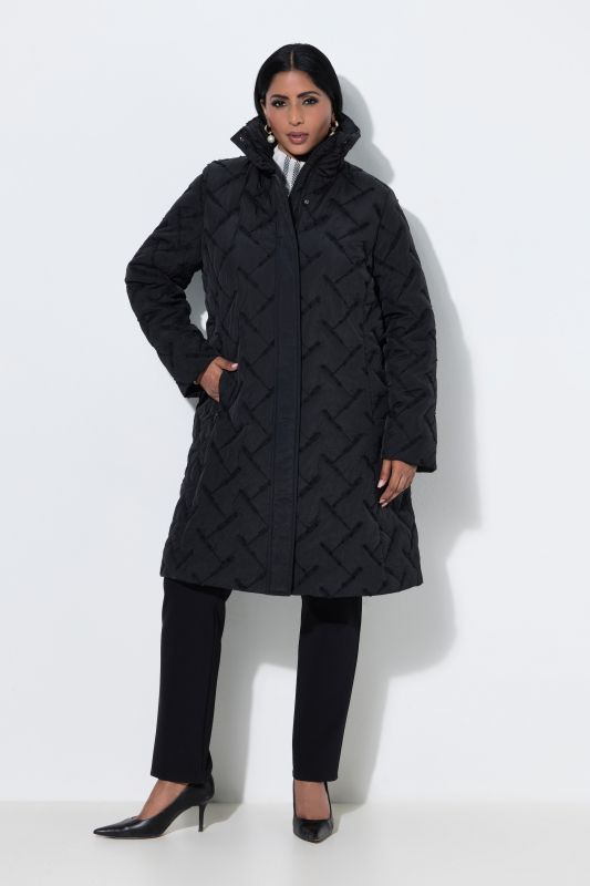 Quilted Embroidered A-Line Coat