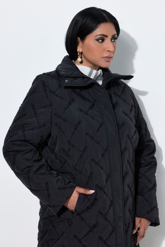 Quilted Embroidered A-Line Coat