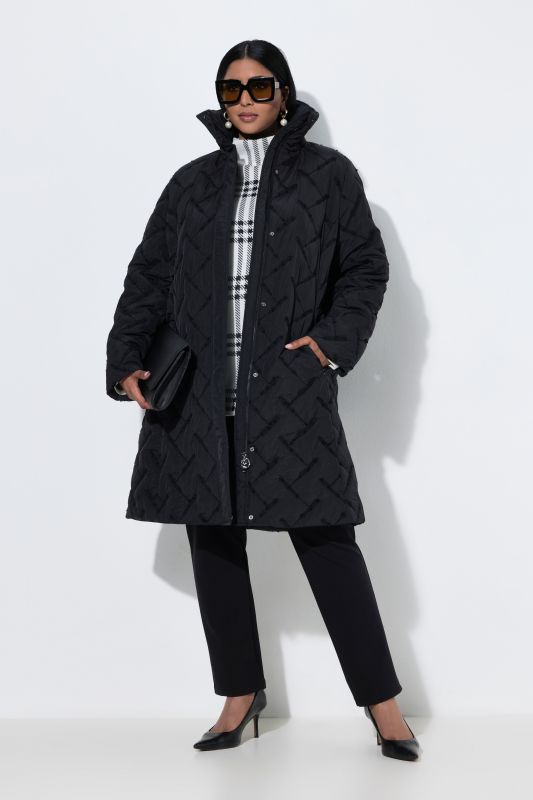 Quilted Embroidered A-Line Coat